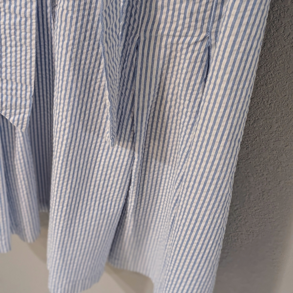 Jones New York Blue and White Striped Sleeveless Midi Shirt Dress with Tie Waist - Picture 4 of 5